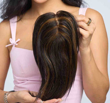 Hair Topper For Short Hair - Natural Black with Highlights – Silk Top Topper  3x4