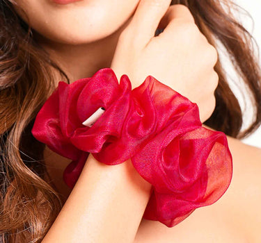 Red Mist Organza Scrunchy | Nish Hair X Threads by Dinckle