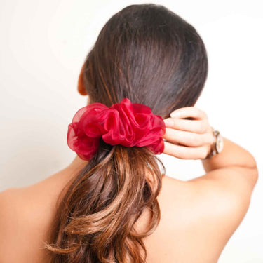 Red Mist Organza Scrunchy | Nish Hair X Threads by Dinckle