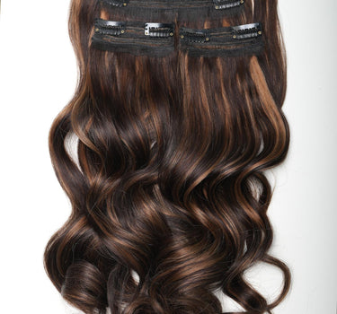 Dark Brown With Highlights  – Classic Hair - CLIP In Extensions