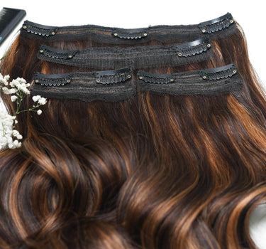 Dark Brown With Highlights  – Classic Hair - CLIP In Extensions