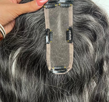 Salt & Pepper Faux Scalp – Lace Base 2×6 inch | Grey Human Hair Topper | Nish Hair