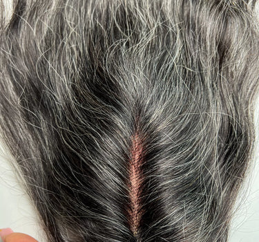 Salt & Pepper Faux Scalp – Lace Base 2×6 inch | Grey Human Hair Topper | Nish Hair