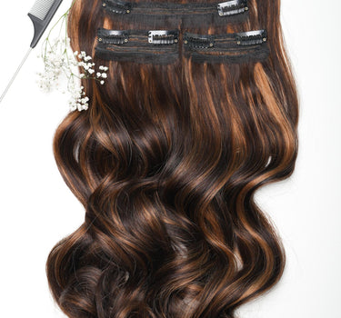 Dark Brown With Highlights  – Classic Hair - CLIP In Extensions