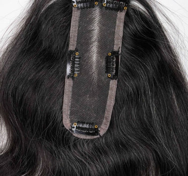 Salt & Pepper Faux Scalp – Lace Base 2×6 inch | Grey Human Hair Topper | Nish Hair